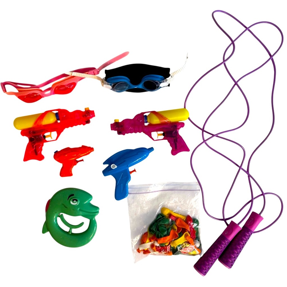 Outdoor summer fun kids bundle water guns water balloons swim goggles jump rope